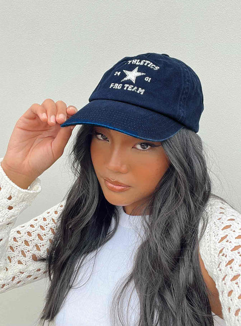 Blue dad cap White graphic print 