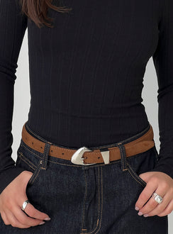 You're Strong Belt Faux Suede Brown / Silver