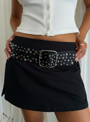 Wanna Find Out Faux Leather Belt Black / Silver