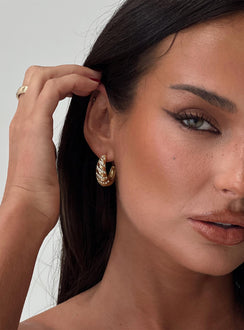 Gold-toned earrings Hoop style, stud fastening, diamante detail Princess Polly Lower Impact