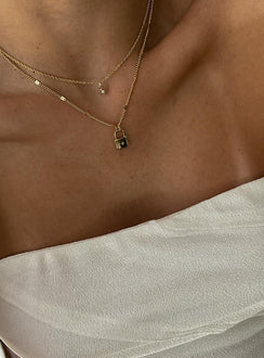 Gold Necklace Pack of two  Fixed design - these can not be wrong separately  Dainty gold-toned chain  Padlock pendant  Lobster clasp fastening 