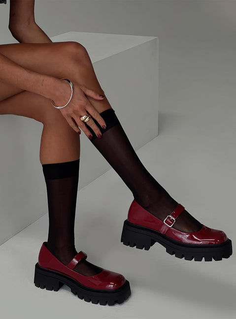 Mary jane shoes Patent material look, chunky platform, buckle fastening Princess Polly Lower Impact 