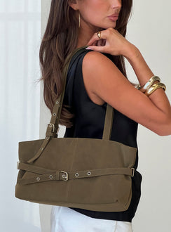 Cosimma Buckle Detail Faux Suede Shoulder Bag Khaki