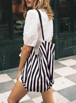 Halcyone Tote Bag White / Black Stripe