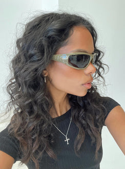 Sunglasses Wrap around design Light weight frame Brown tinted lenses Moulded nose bridge