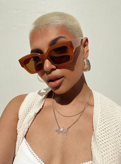 Brown sunglasses Oversized frame  Brown tinted lenses Moulded nose bridge  