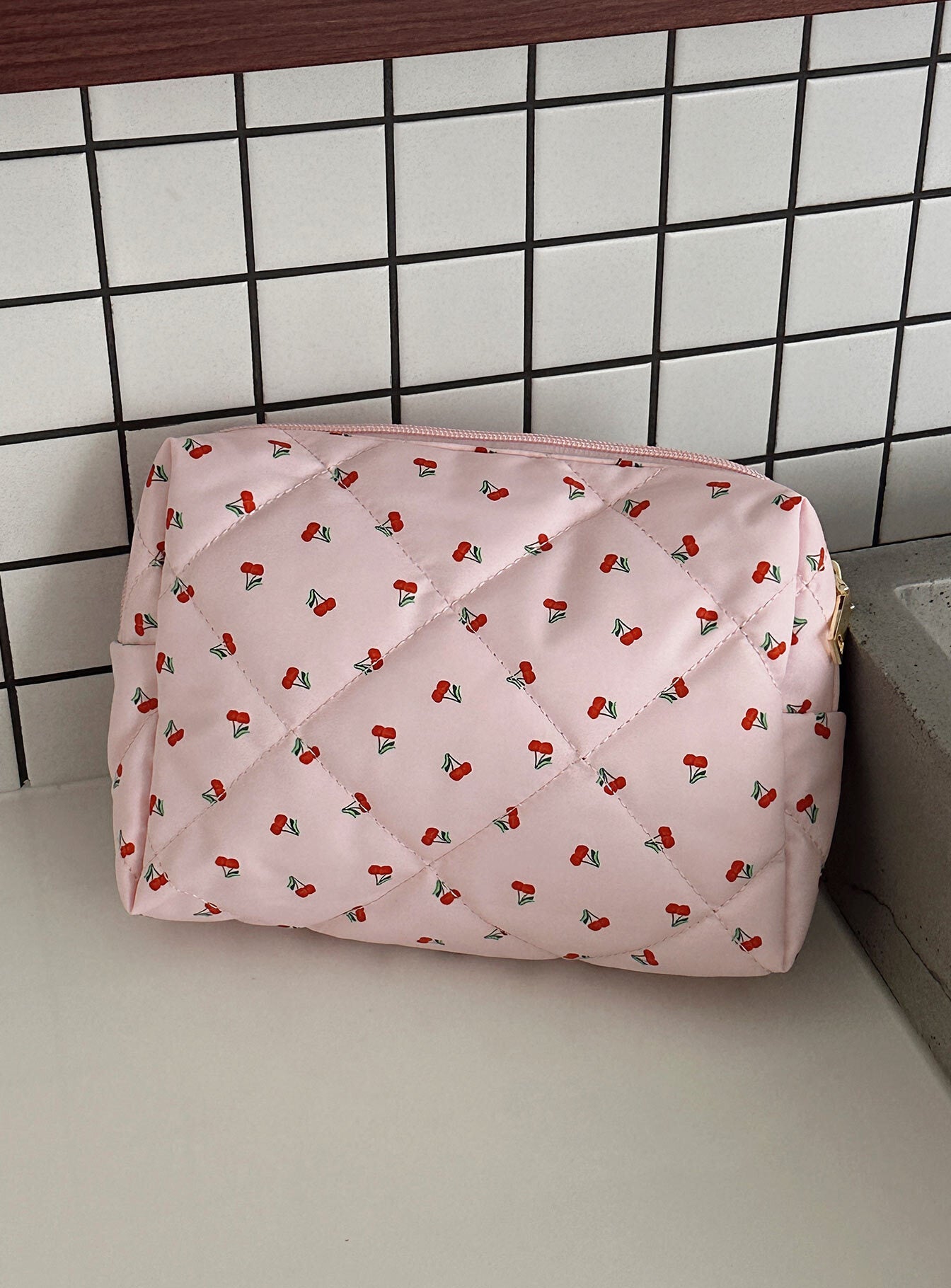 On A Cloud Quilted Pouch Pink Cherry
