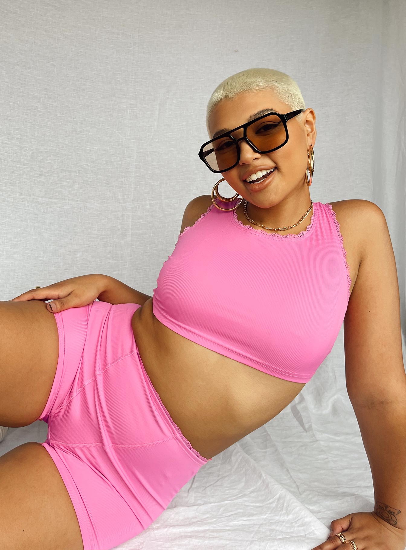 Shorts  Boxer style  Slim fitting  Princess Polly Exclusive 90% nylon 10% elastane  Ribbed material  Lace trimming 