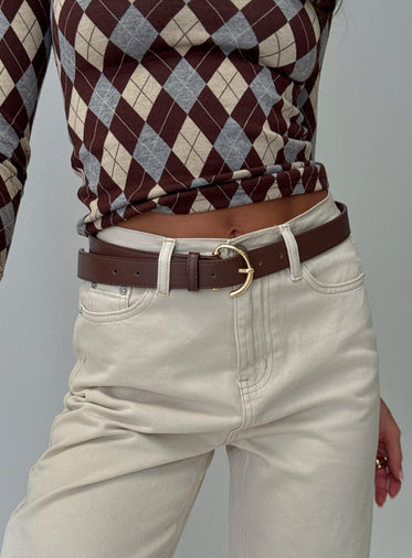 Tavian Faux Leather Belt Brown / Gold