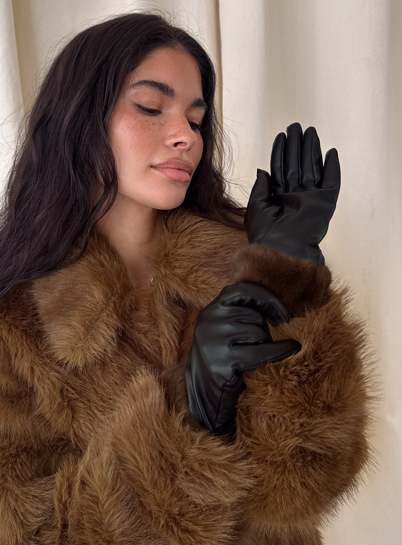 Elowynn Faux Leather Gloves Brown