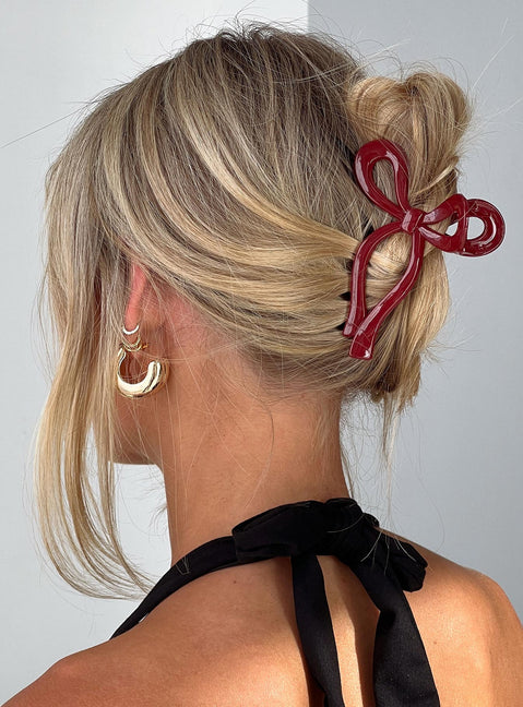 With A Bow Hair Clip Red