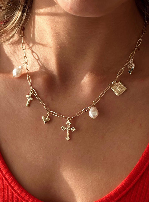 Super Trouper Charm Necklace Gold