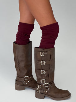 Hollen Knee High Socks Burgundy