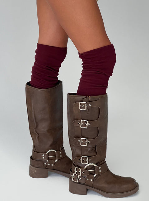 Hollen Knee High Socks Burgundy