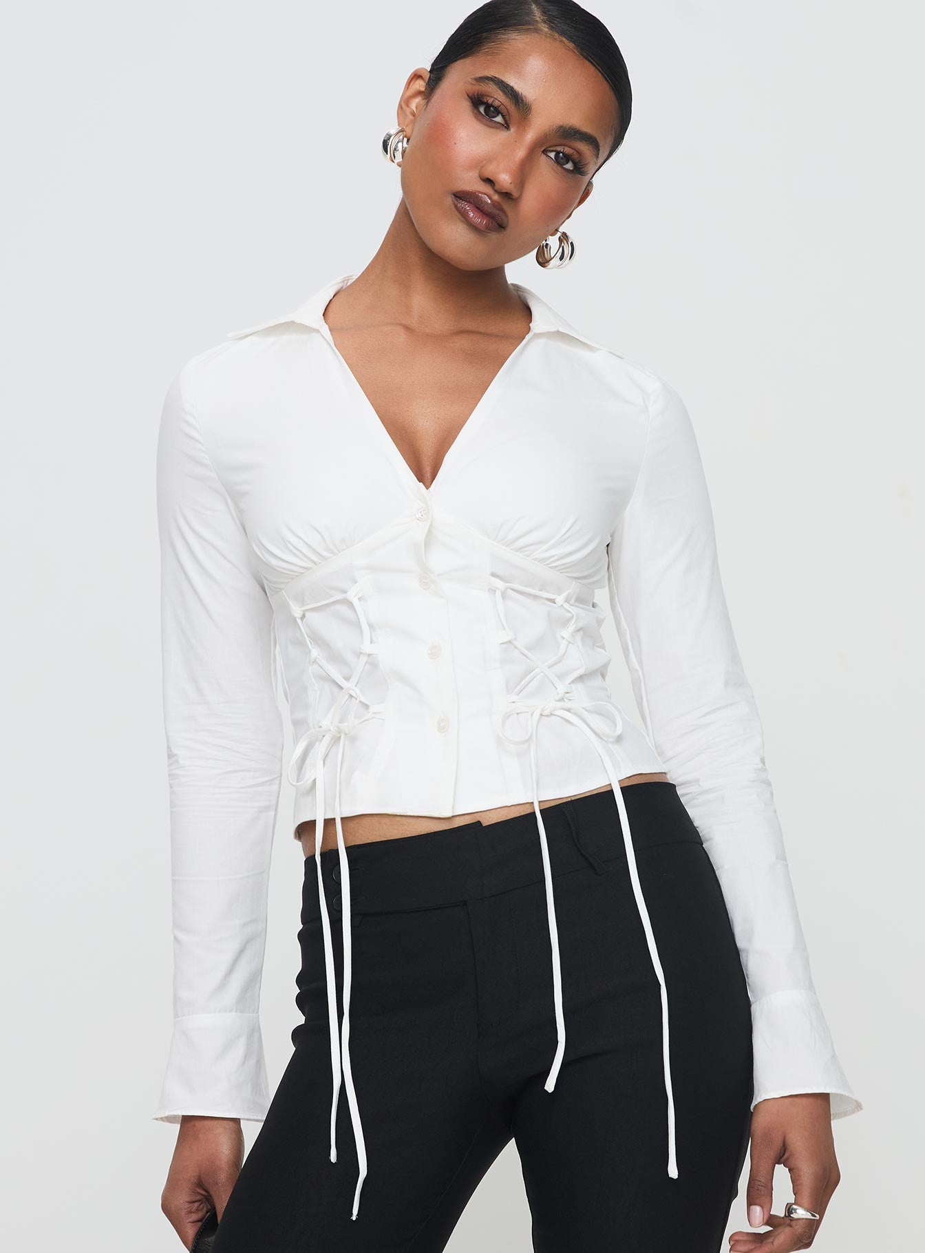 Tied To You Long Sleeve Top White