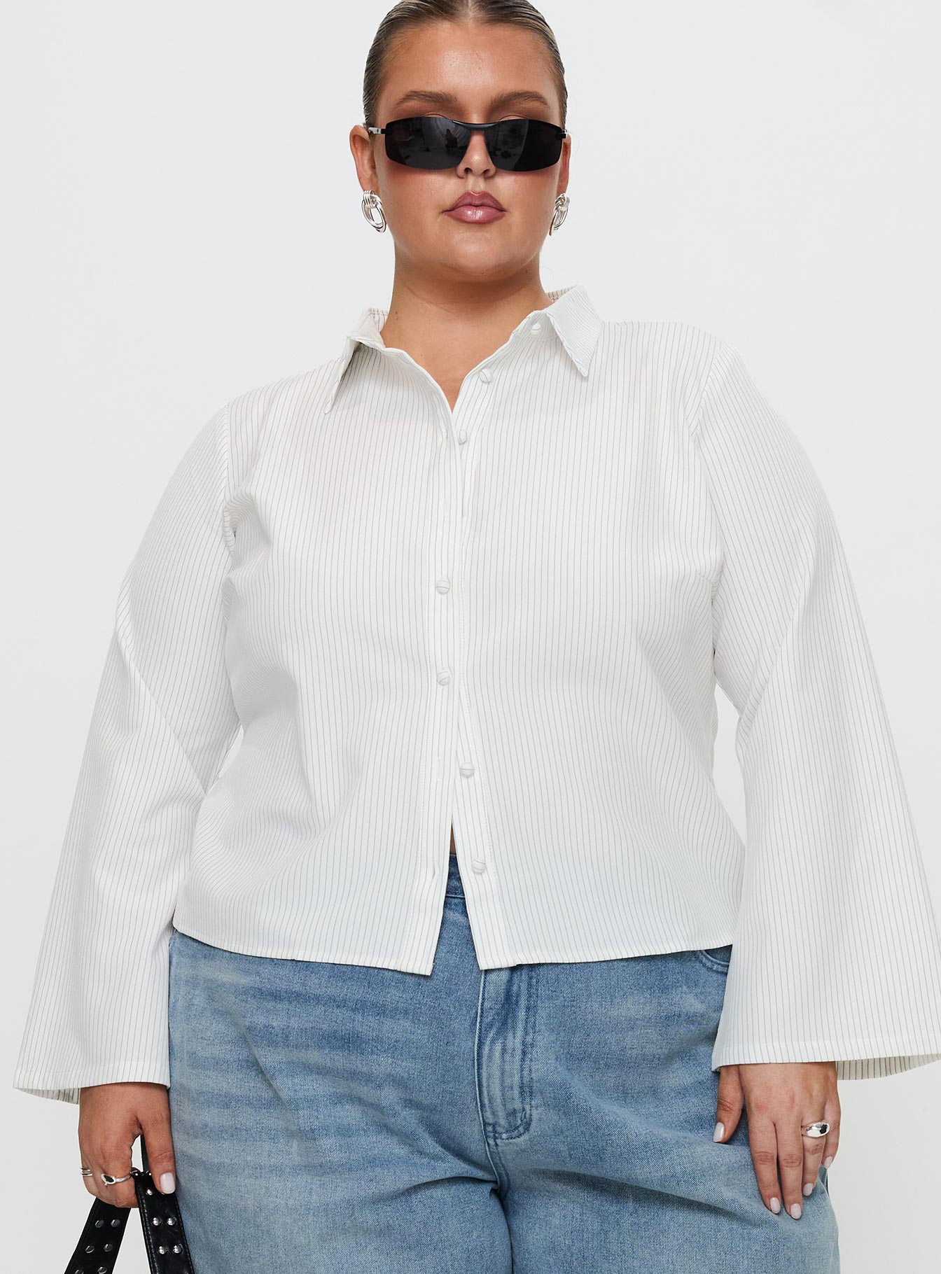 Anni Stripe Shirt Pinstripe White Curve