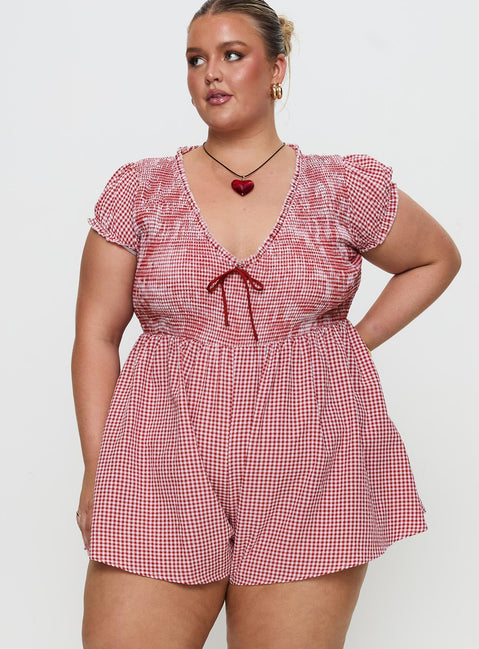 Wescott Gingham Playsuit Red / White Curve
