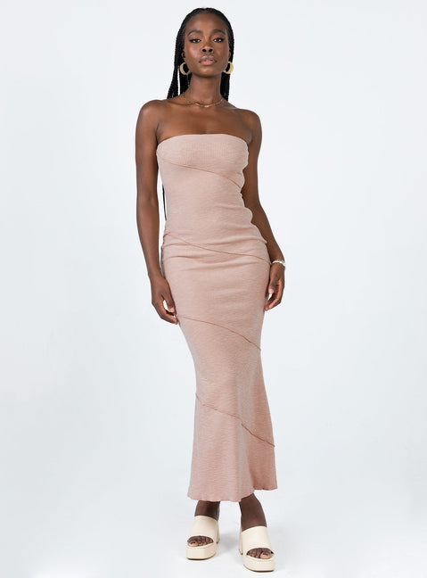 Front view of model wearing  front Princess Polly Asymmetric Neckline  Oscar Midi Dress Dusty Pink