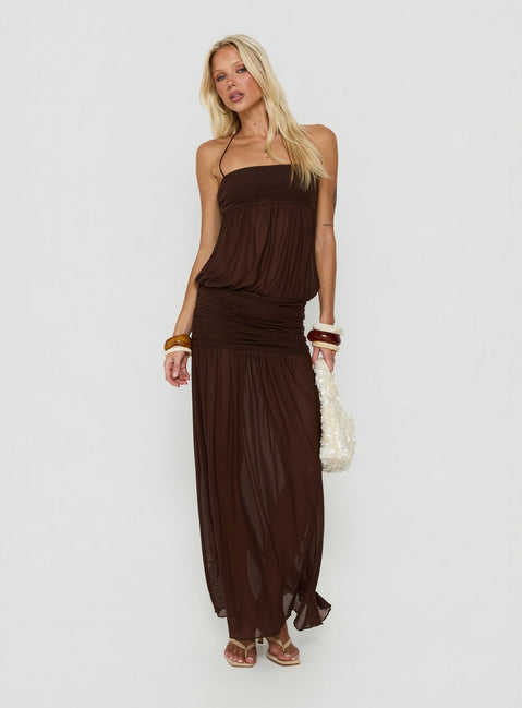 Jesemia Halter Blouson Maxi Dress Chocolate