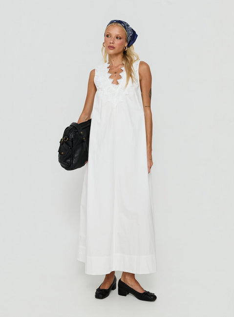 Marrnie Lace Detail Flowy Maxi Dress White