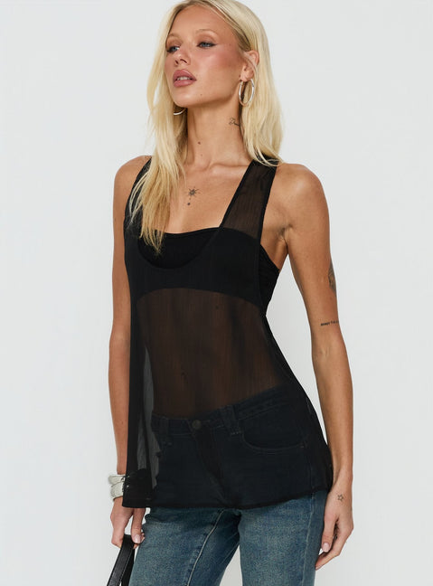 Orelea Sheer Chiffon Racerback Tank Top Black