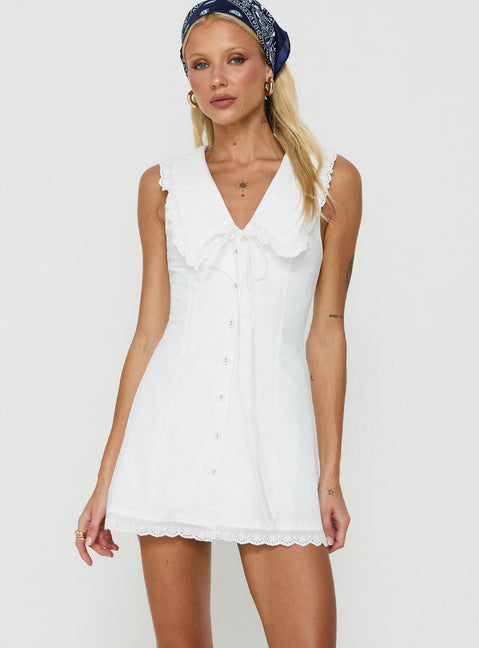 Mayci Collared Lace Trim Playsuit White