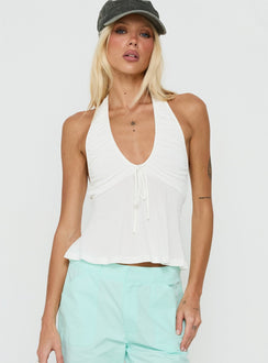 Madallaine Ruched Halter Top White