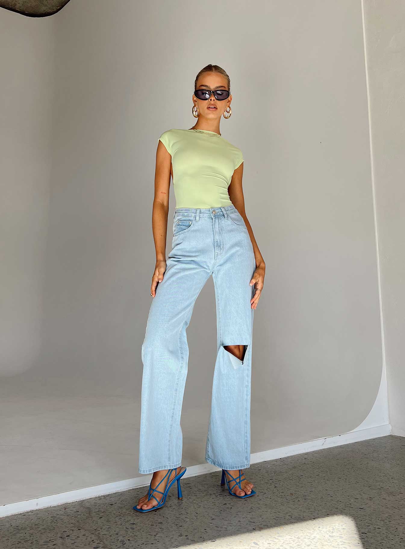 product Princess Polly High Waisted  Sevina Wide Leg Denim Jeans Light Wash