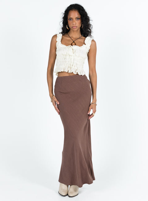 Brown maxi skirt Linen look material Invisible zip fastening at side