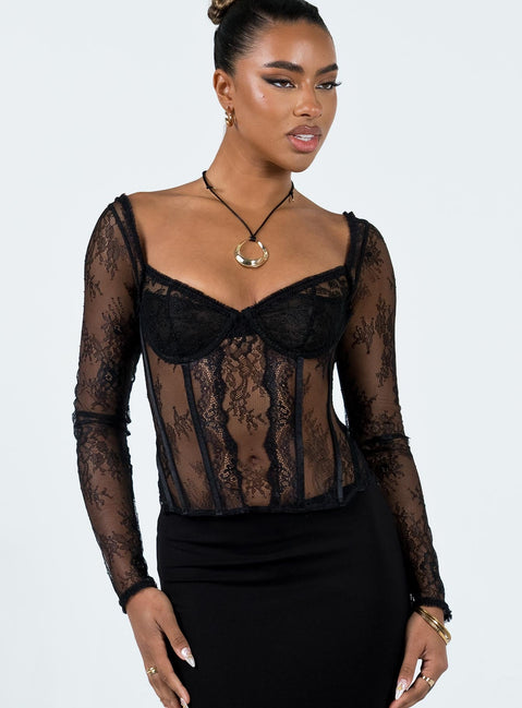 product Princess Polly Full Sleeves Square Neck  Some Like It Hot Long Sleeve Lace Corset Black