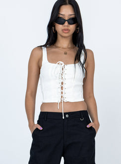 Front view of model wearing  front Princess Polly Sleeveless Square Neck  Kiarra Corset White