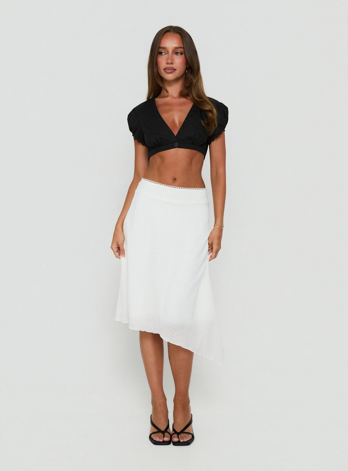 Carlessa Asymmetrical Knit Midi Skirt White