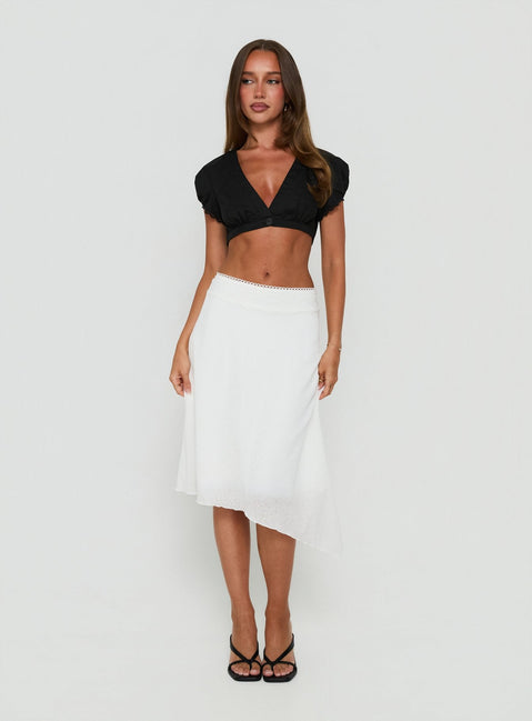 Carlessa Asymmetrical Knit Midi Skirt White