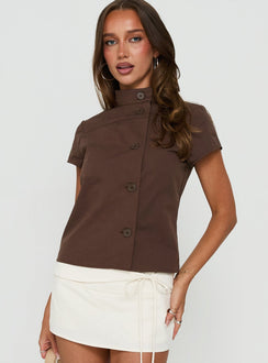 Big Moves Funnel Neck Asymmetrical Top Brown