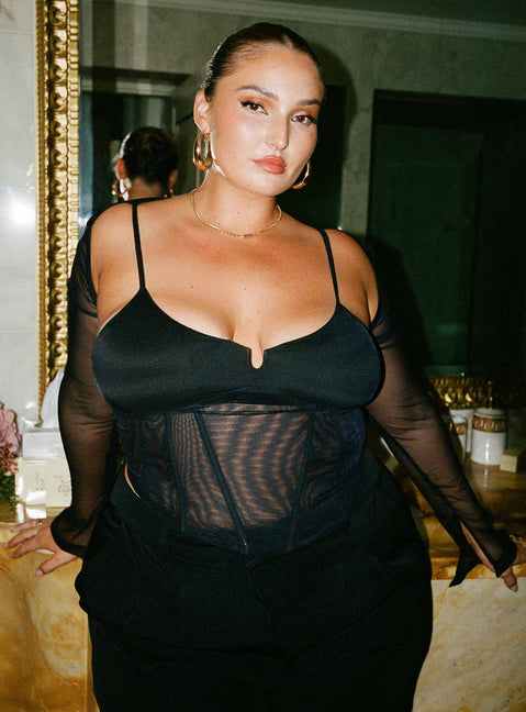 product Princess Polly Sleeveless Plunger  Archo Mesh Corset Black Curve