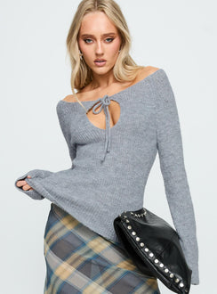 back view of model wearing Princess Polly Luxie Tie Detail Knit Sweater Grey 
