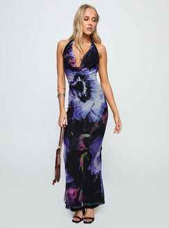 front view of model wearing Princess Polly Bittersuite Cowl Maxi Dress Black Cowl Neck 