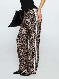 back view of model wearing Princess Polly Buzzer Track Pants Leopard High Waisted Pants 