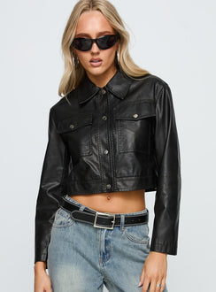 Chosen Ones Cropped Faux Leather Jacket Black