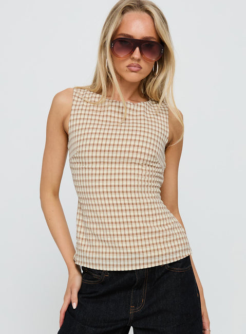 Michaud Top Brown Gingham