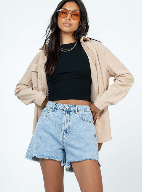Kaylan Light Wash Frayed Shorts Denim