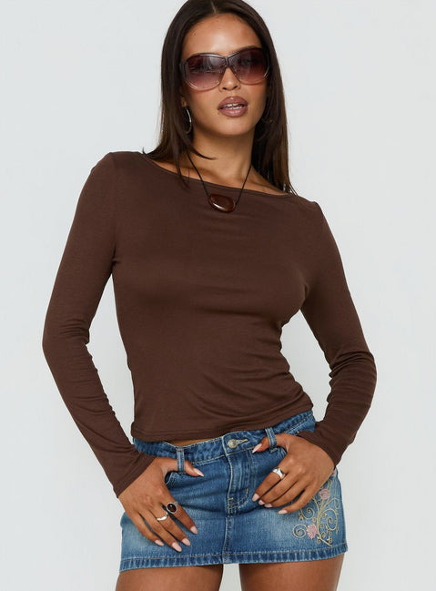 Long Weekends Semi-Sheer Long Sleeve Top Brown
