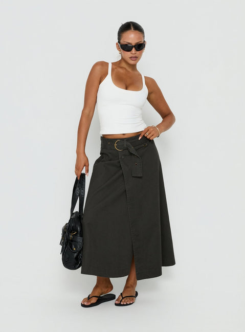 True Visions Belted Maxi Skirt Charcoal