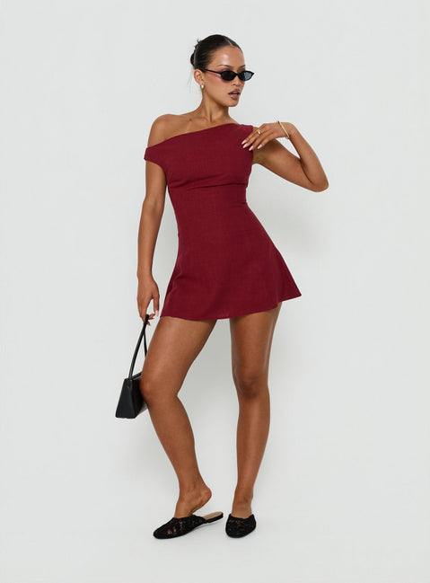 Anjela Off Shoulder Playsuit Cherry