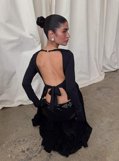 Harpur Long Sleeve Backless Top Black