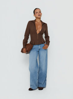 Kiyra Cinched Long Sleeve Shirt Brown