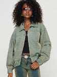Denim bomber jacket Oversized fit, classic collar, exposed zip fastening, elasticated waistband Non-stretch material, fully lined  