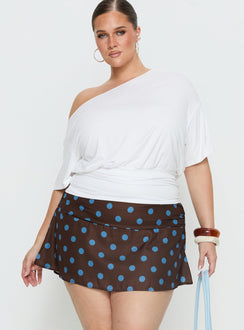 Elicia Ruched Mini Skirt Brown / Blue Polka Dot Curve