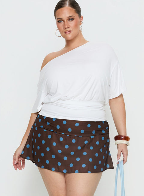 Elicia Ruched Mini Skirt Brown / Blue Polka Dot Curve
