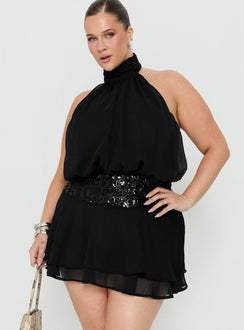 Zenayda Drop Waist Sequin Mini Dress Black Curve